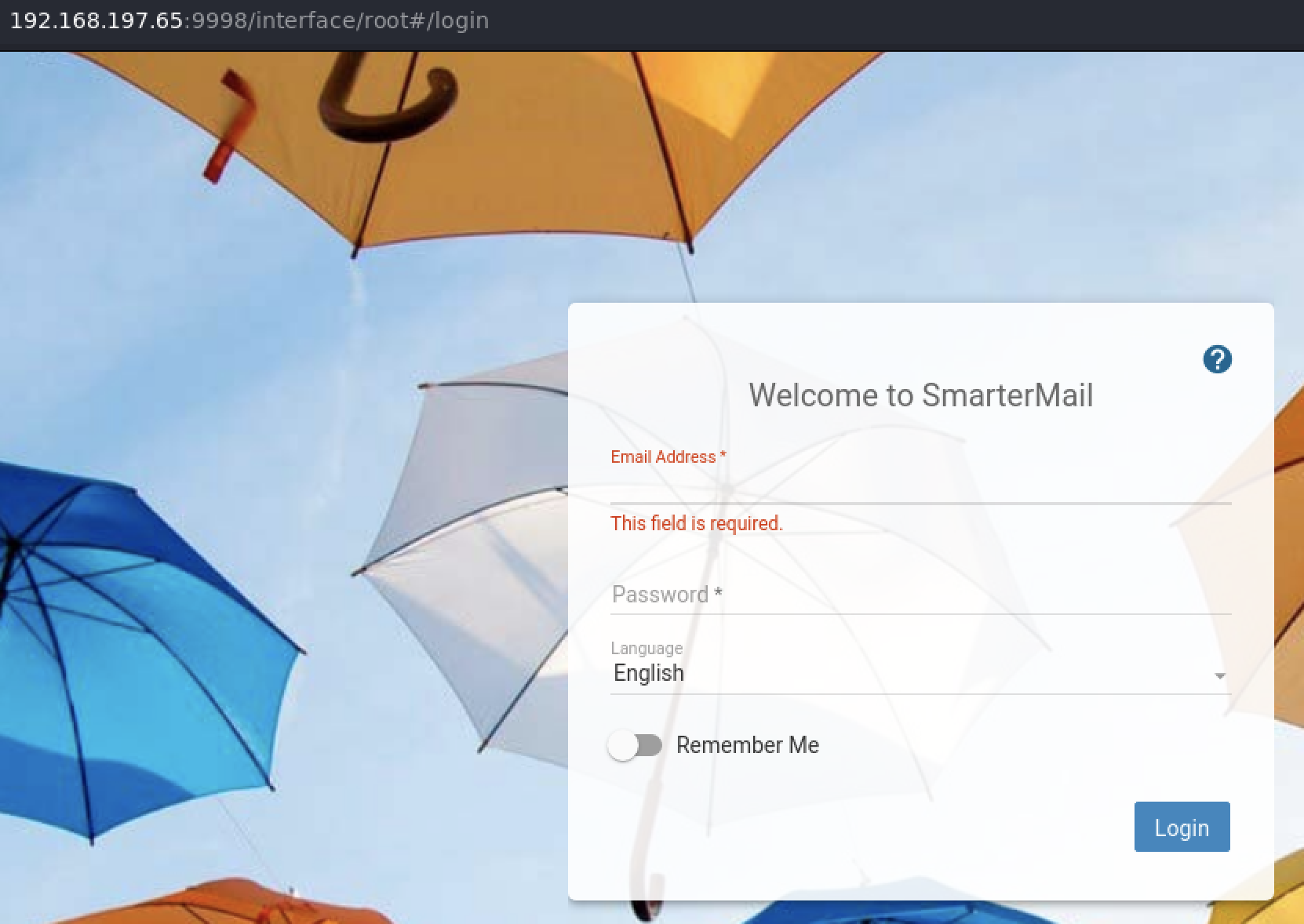 SmarterMail login page