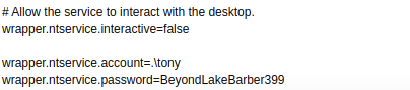 wrapper.conf leaking the tony service-account credentials