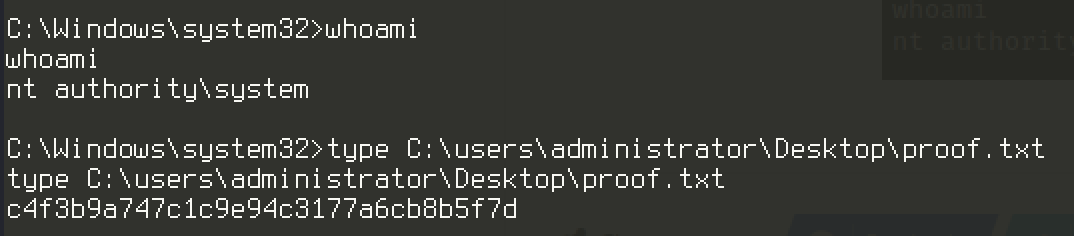 SYSTEM shell and the contents of proof.txt